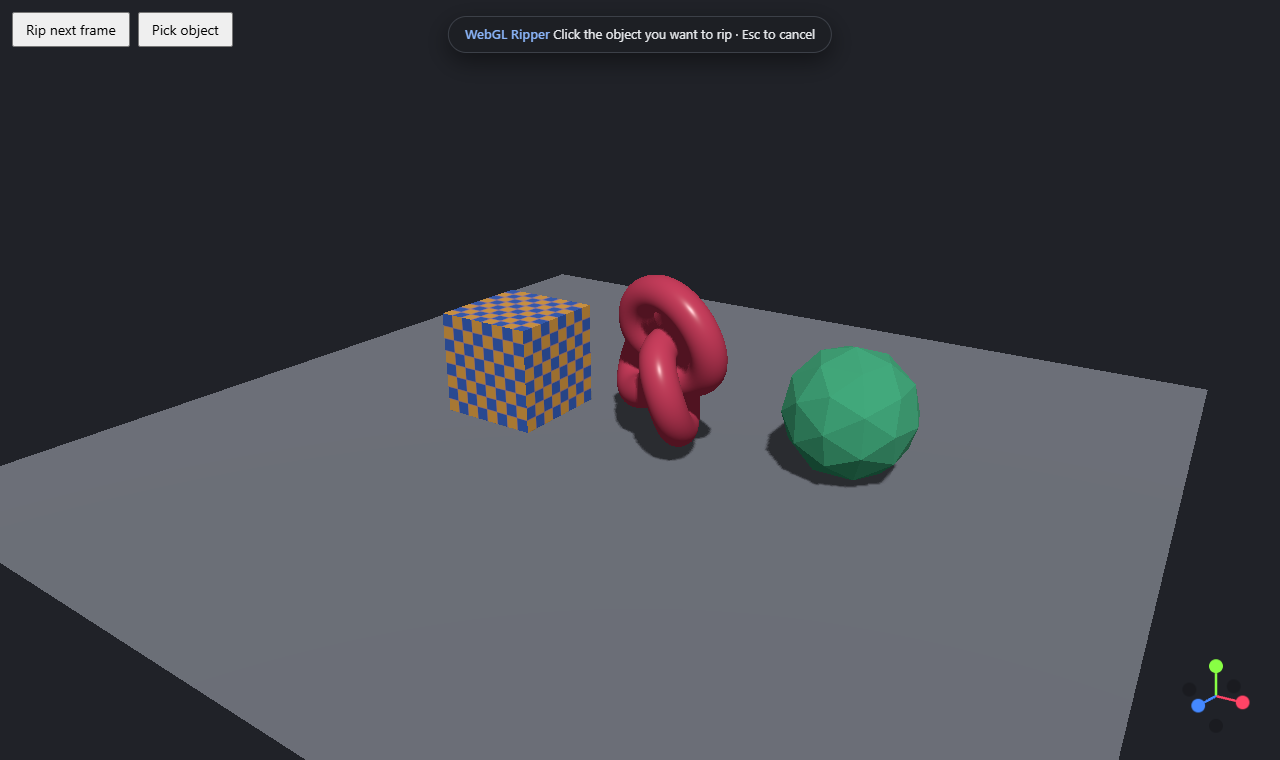 Pick mode: a hint asks to click the object to rip